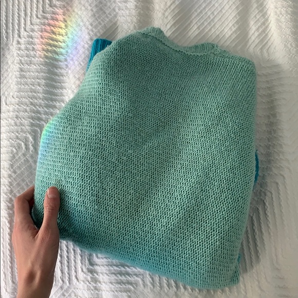 Forever 21 | Ombré Aqua Teal Blue Gradient Fade Open Sweater Medium Cardigan - Picture 5 of 8